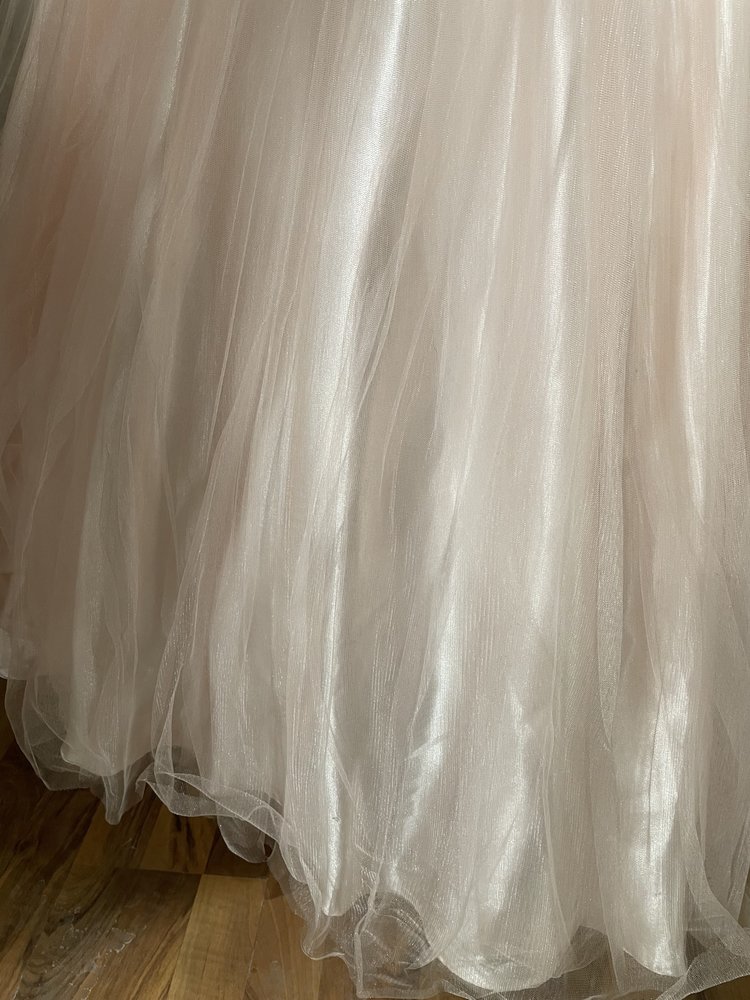 Mac Duggal Pink High Neck Mesh Embroidered Ball Gown, Size 10