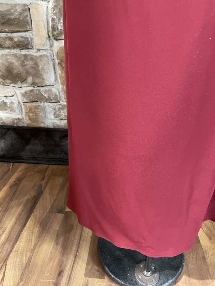 Montage Red Mesh Sleeve Embellished Edge Silk Gown, Size 12