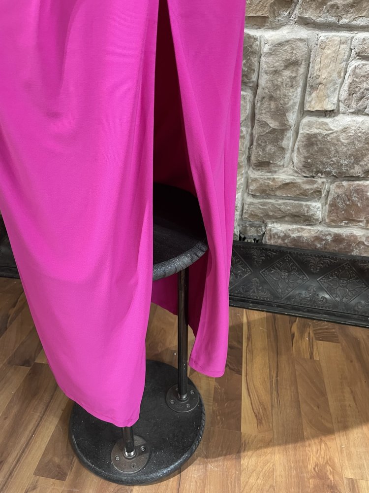 Royalty New York Hot Pink Rhinestone Collar Jersey Knit Gown, Size XL