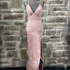 Emerald Sundae Pink Glitter Lace Zipper Back Gown