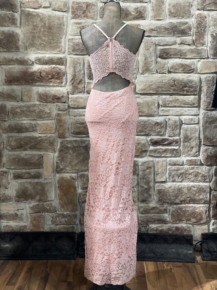 Emerald Sundae Pink Glitter Lace Zipper Back Gown