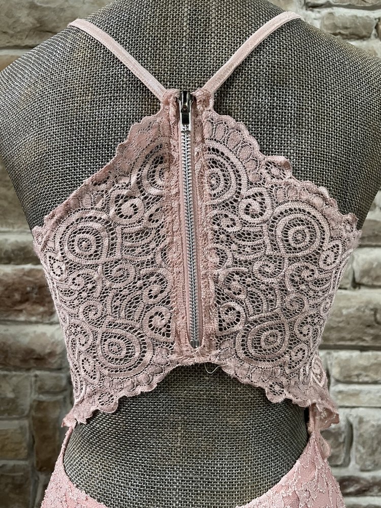 Emerald Sundae Pink Glitter Lace Zipper Back Gown