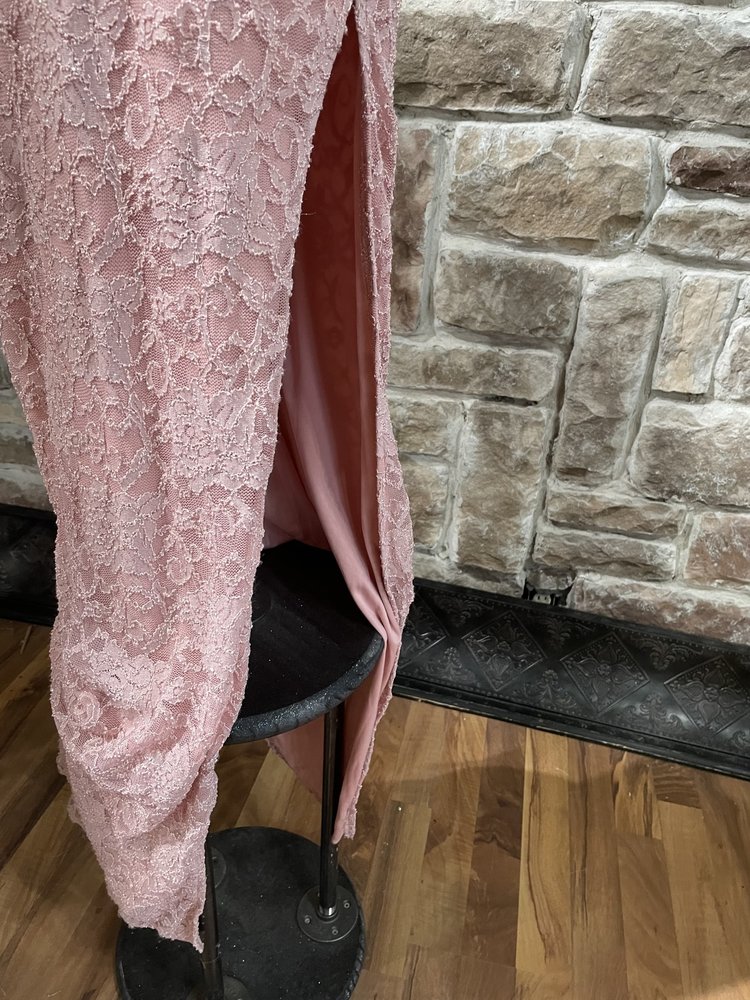 Emerald Sundae Pink Glitter Lace Zipper Back Gown