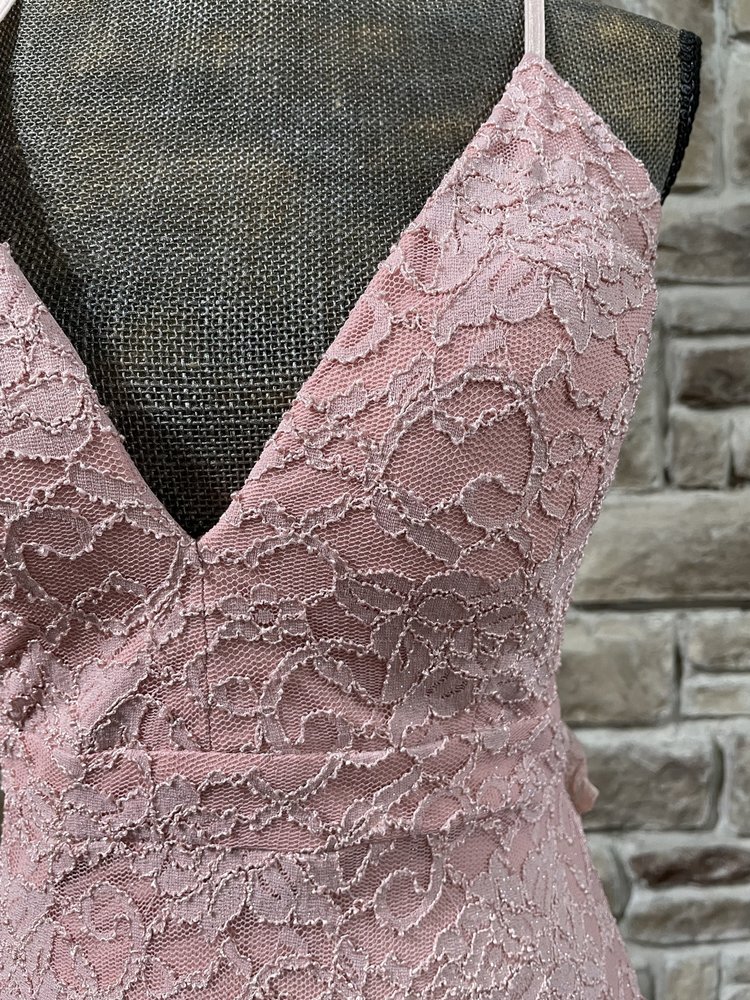 Emerald Sundae Pink Glitter Lace Zipper Back Gown