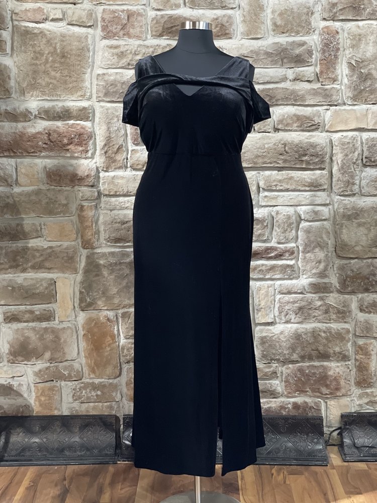 Nightway Black Velvet Cold Shoulder Gown, Size 22W