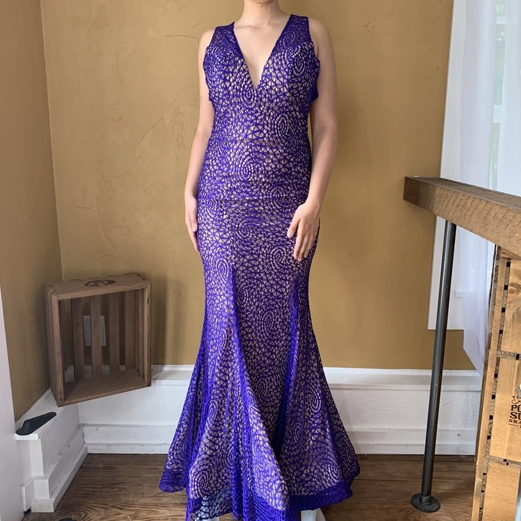 Terani Couture Blue Open Back Evening Gown