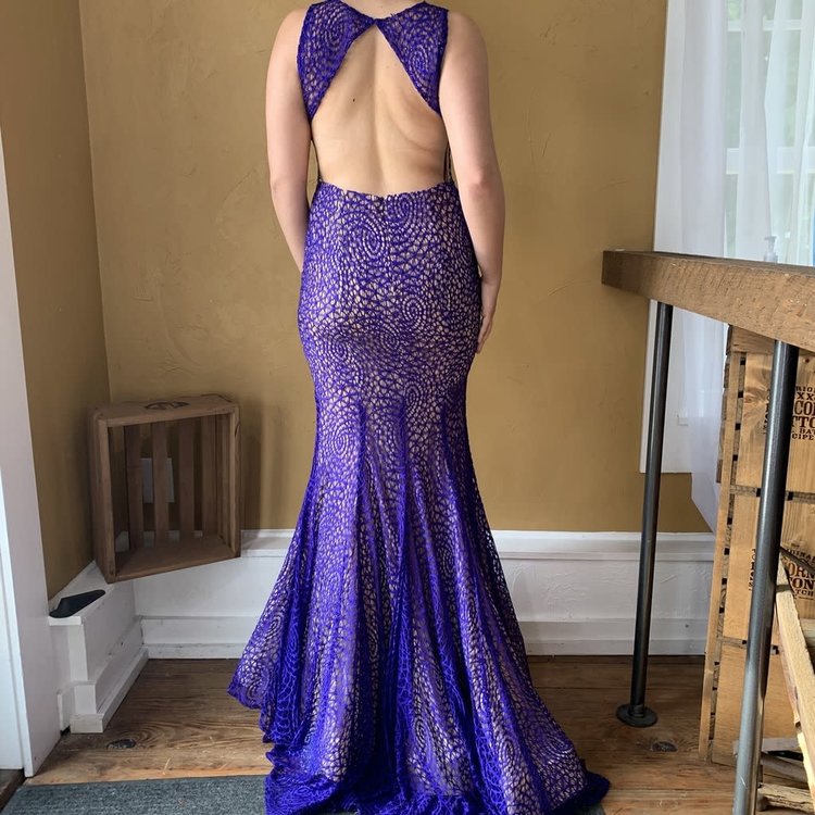 Terani Couture Blue Open Back Evening Gown