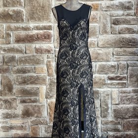 Miusol Black and Nude Lace Mesh Back Gown, Size L
