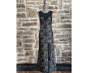 Black and Nude Lace Mesh Back Gown, Size L - Elements Unleashed