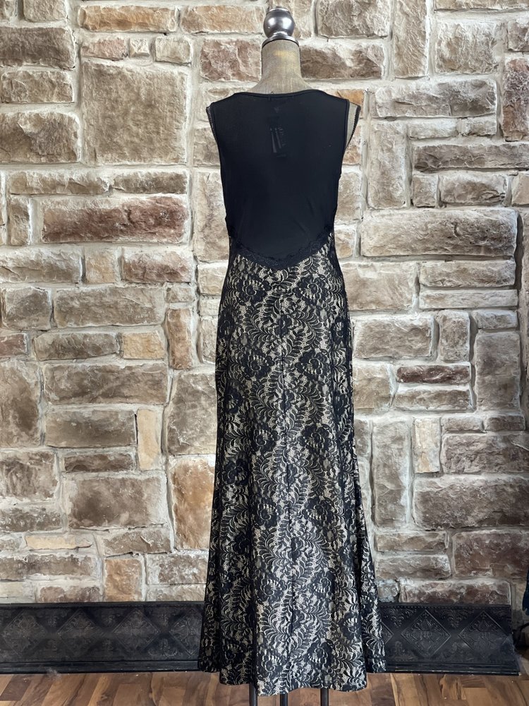 Miusol Black and Nude Lace Mesh Back Gown, Size L