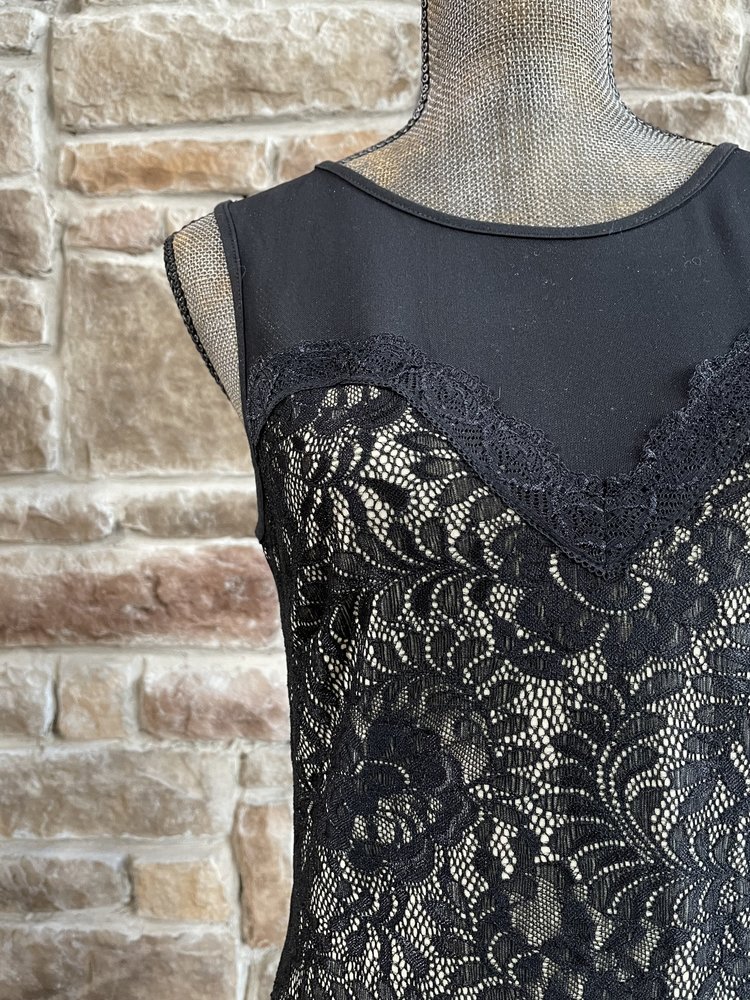 Miusol Black and Nude Lace Mesh Back Gown, Size L