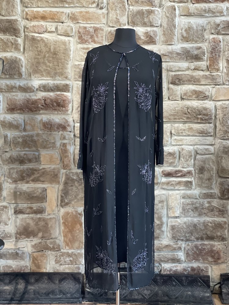 Jkara Black Sheer Beaded Dress w/ Jacket, Size 16W