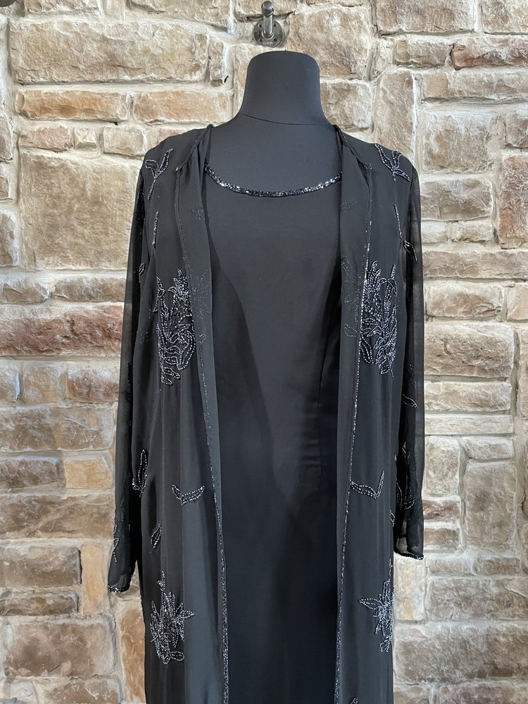 Jkara Black Sheer Beaded Dress w/ Jacket, Size 16W