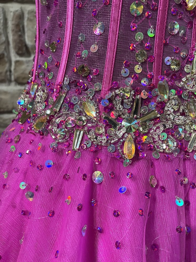 Tiffany Designs Hot Pink Embellished Corset Halter Tulle Gown, Size 3/4