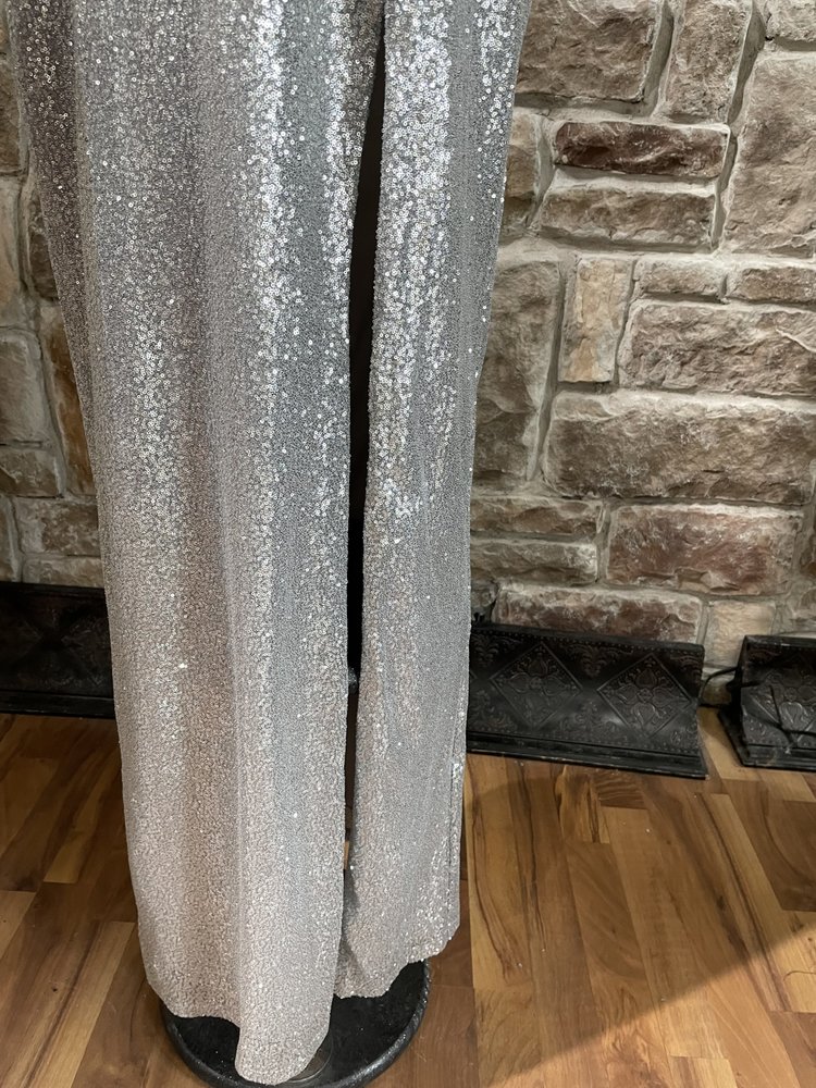 City Studio White and Silver Cross Back Sequin Skirt Gown, Size 15/16