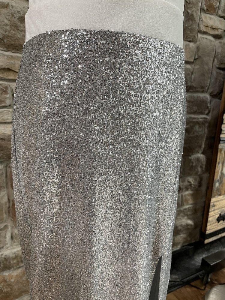 City Studio White and Silver Cross Back Sequin Skirt Gown, Size 15/16