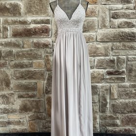 Emerald Sundae Silver Embellished Waist Lace Zipper Back Gown, Size M