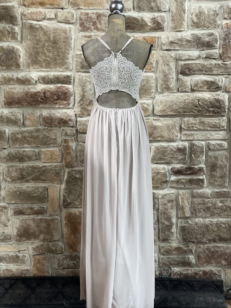 Emerald Sundae Silver Embellished Waist Lace Zipper Back Gown, Size M