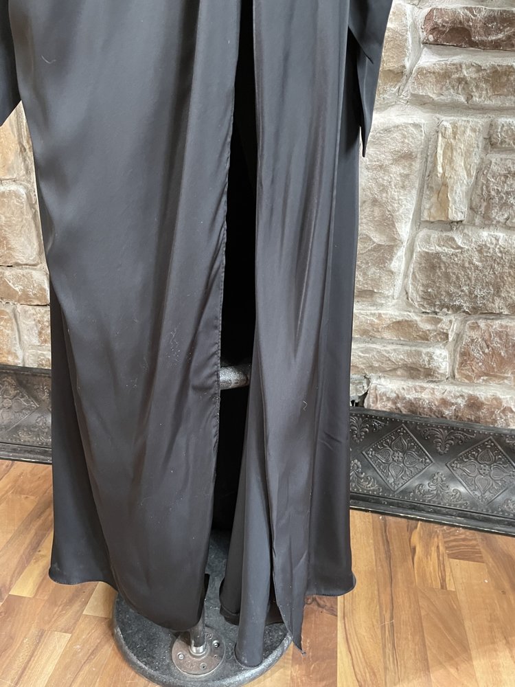 Cinderella Divine Black Long Sleeve Side Draped Satin Gown, Size 16