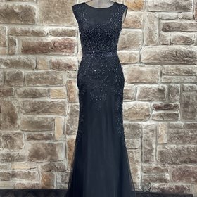 Cinderella Divine Black Mesh Embellished Tulle Mermaid Gown, Size 6