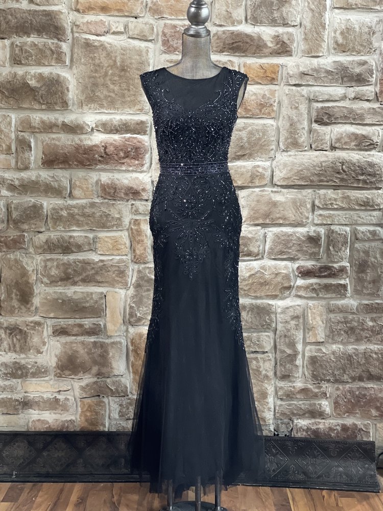 Cinderella Divine Black Mesh Embellished Tulle Mermaid Gown, Size 6