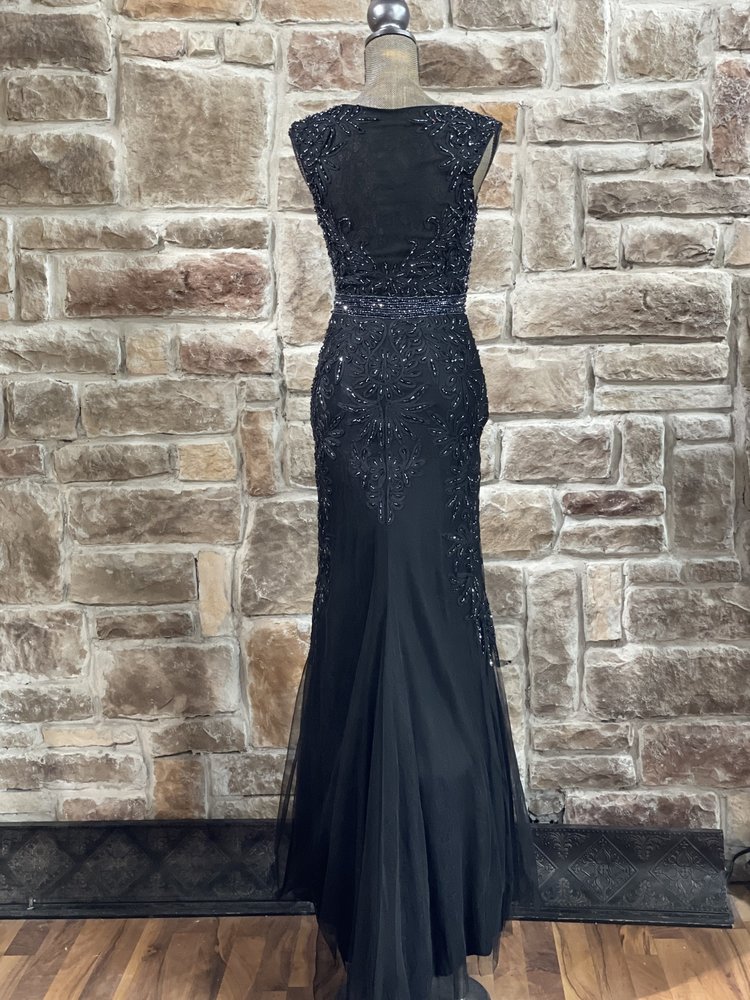Cinderella Divine Black Mesh Embellished Tulle Mermaid Gown, Size 6