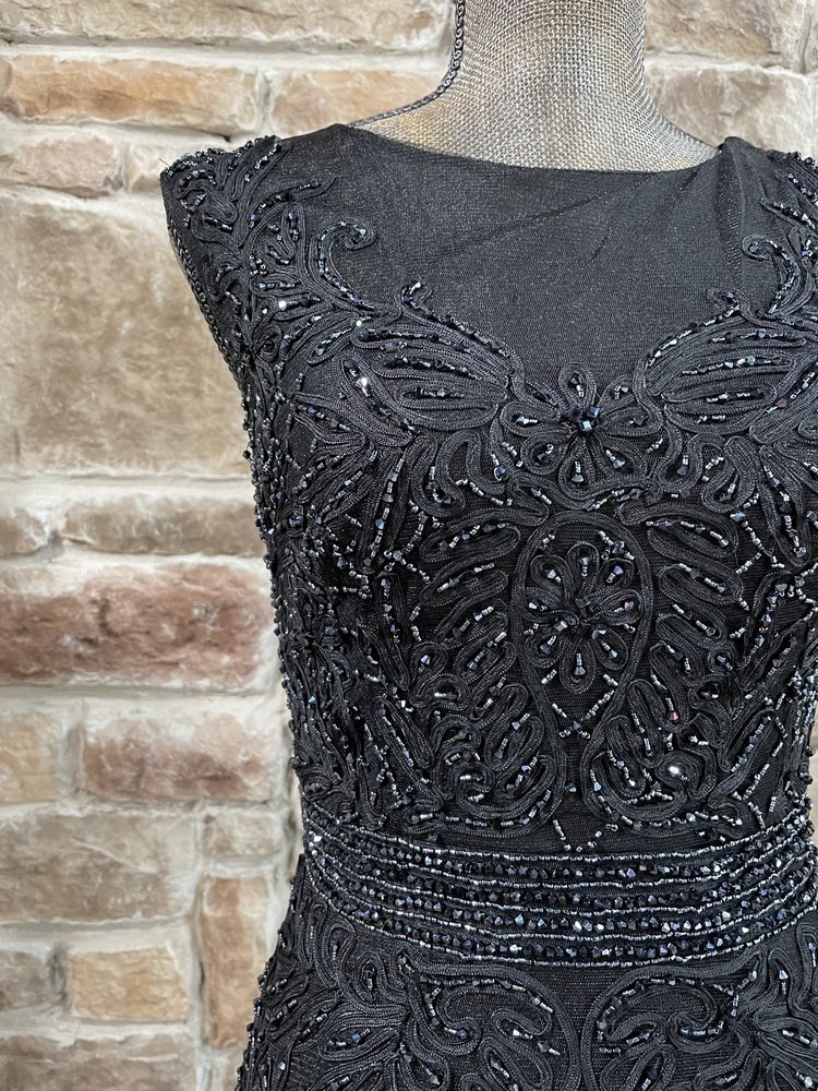 Cinderella Divine Black Mesh Embellished Tulle Mermaid Gown, Size 6