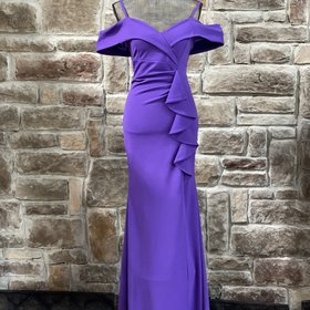Lenovia USA Purple Cold Shoulder Ruffle Side Gown, Size L