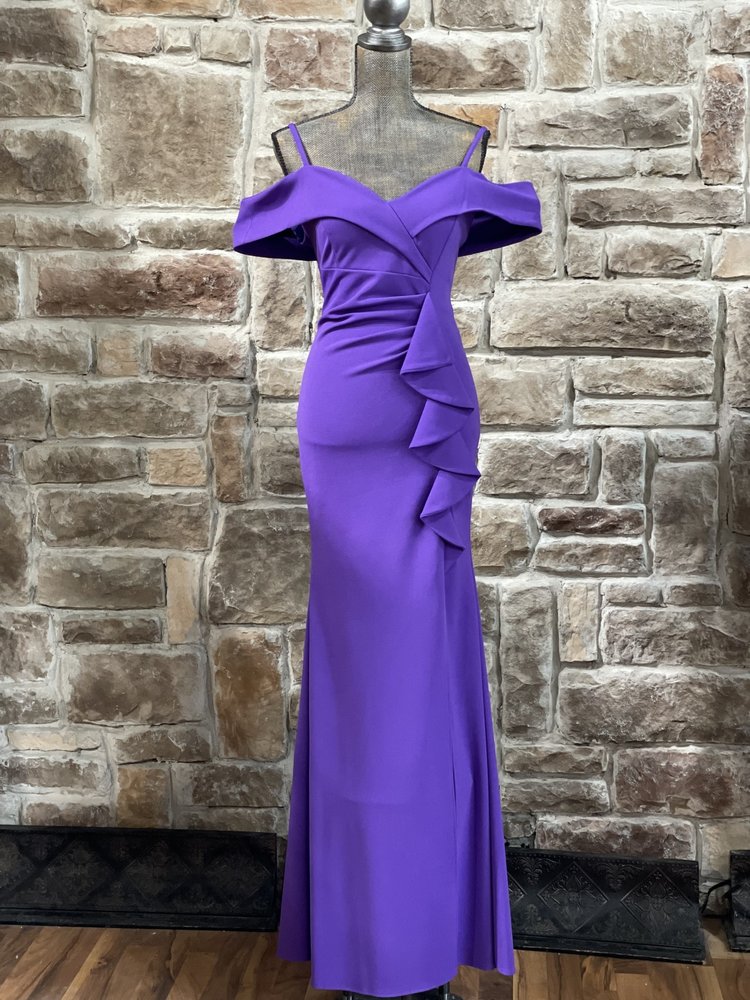 Lenovia USA Purple Cold Shoulder Ruffle Side Gown, Size L