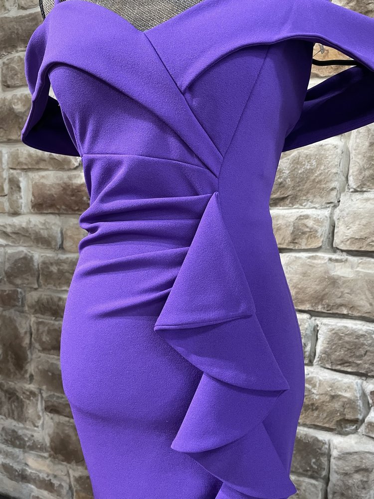 Lenovia USA Purple Cold Shoulder Ruffle Side Gown, Size L