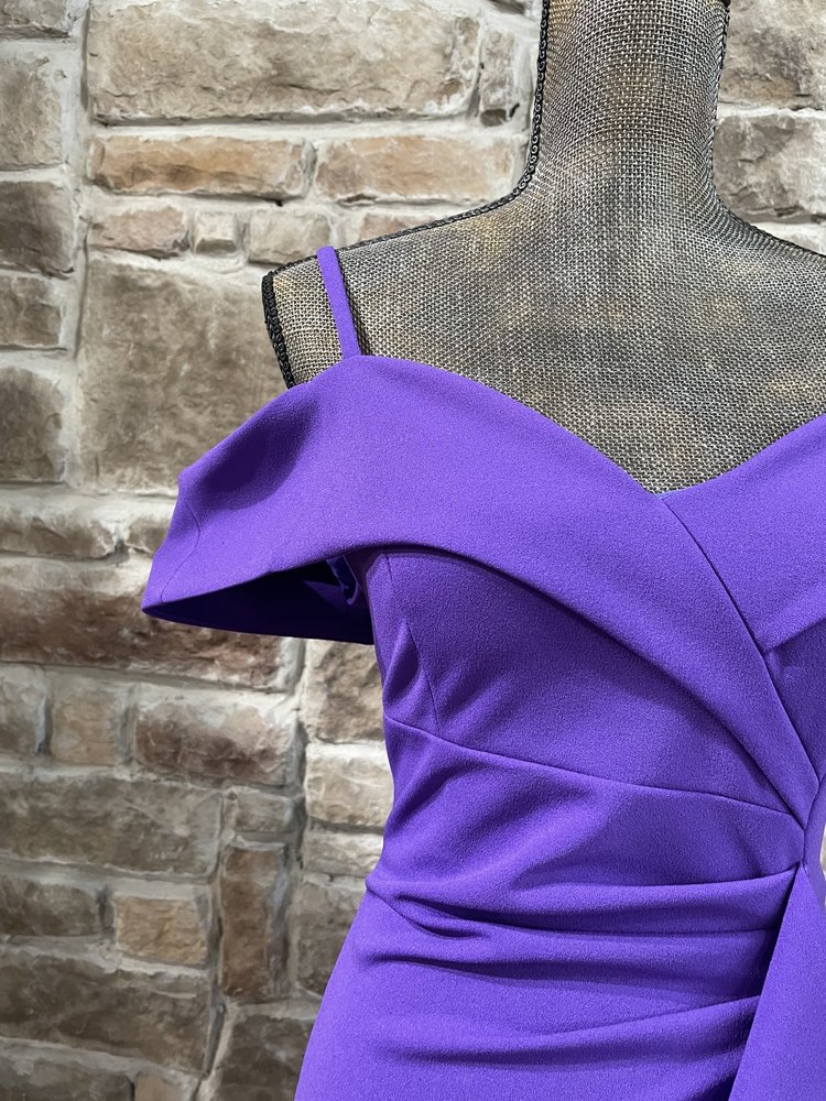 Lenovia USA Purple Cold Shoulder Ruffle Side Gown, Size L