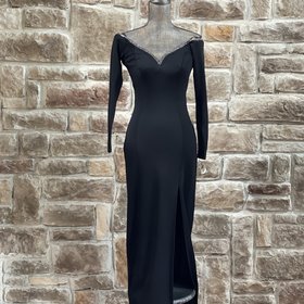 Tadashi Black Rhinestone Sweetheart Off-Shoulder Gown, Size 6