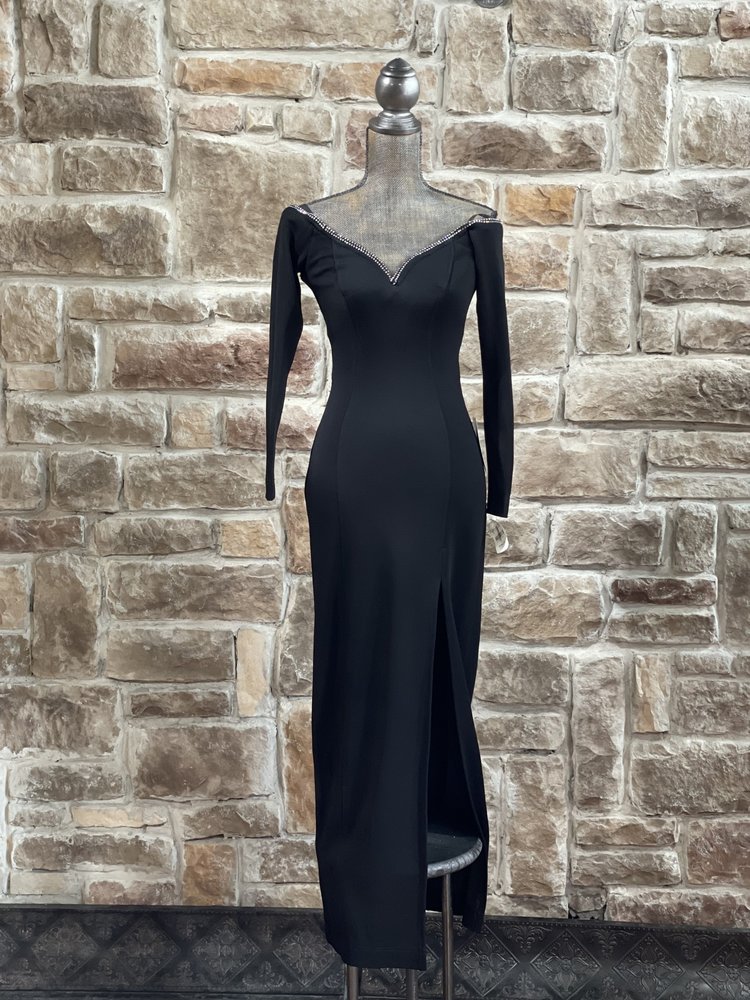 Tadashi Black Rhinestone Sweetheart Off-Shoulder Gown, Size 6