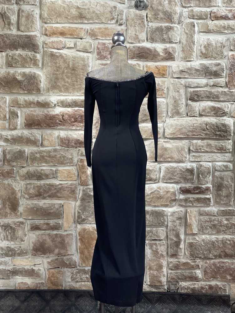 Tadashi Black Rhinestone Sweetheart Off-Shoulder Gown, Size 6