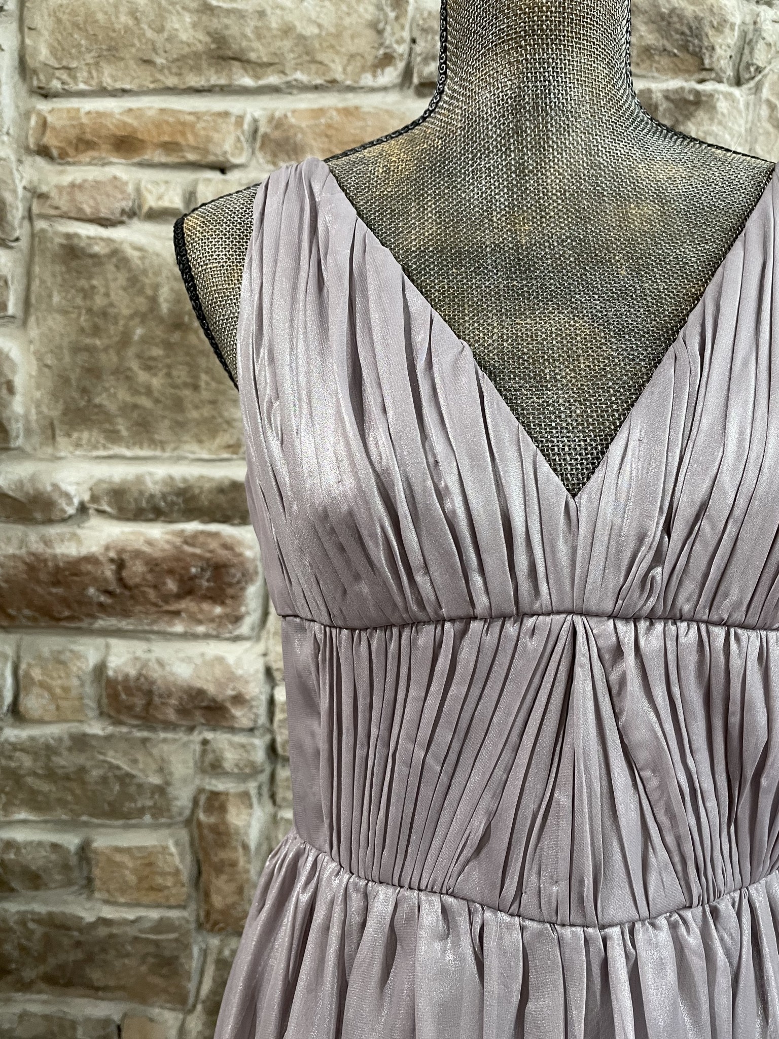 Lilac Gray Metallic Chiffon Dress, Size 6