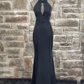 Aqua Black Ladder Stitch Halter Gown