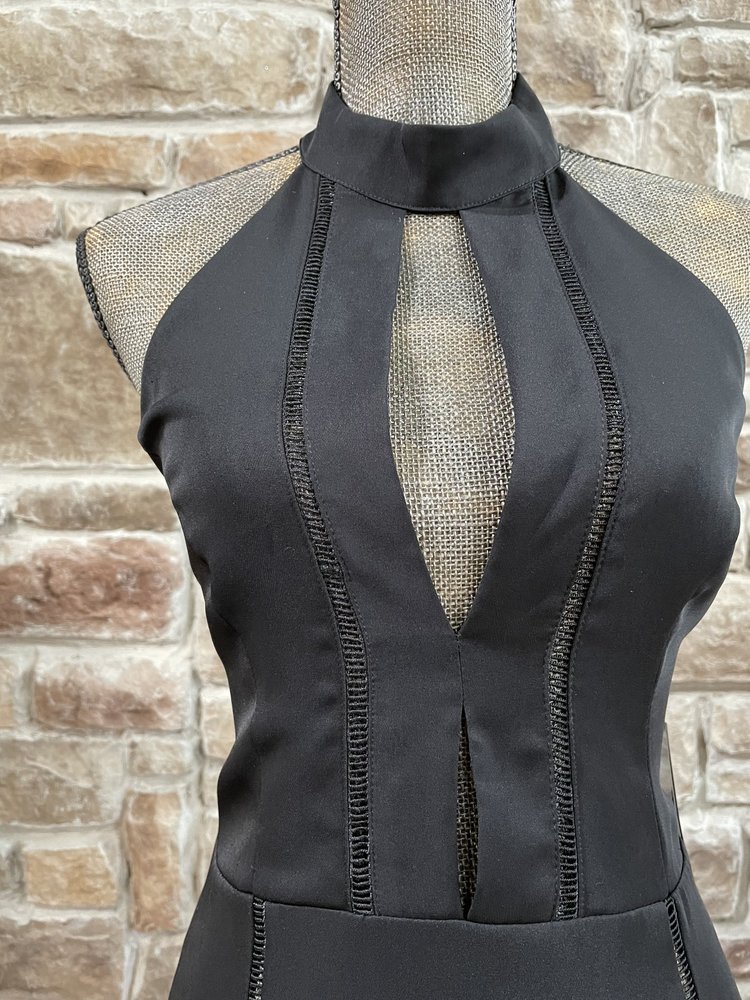 Aqua Black Ladder Stitch Halter Gown