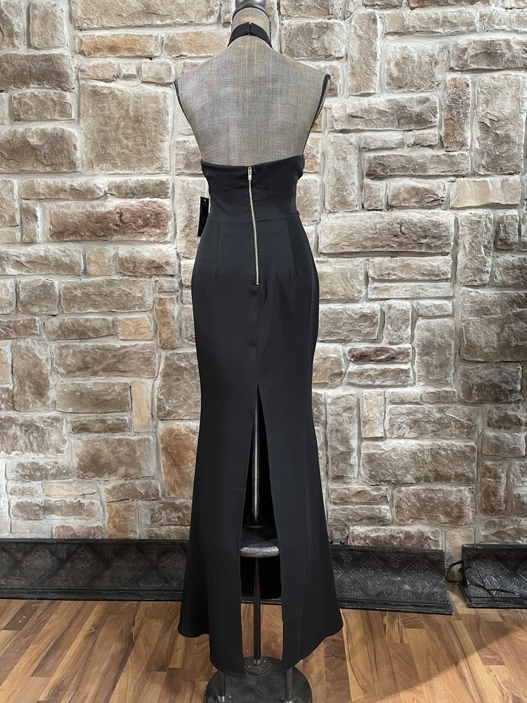 Aqua Black Ladder Stitch Halter Gown