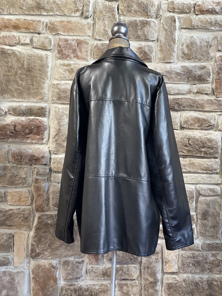 Emporio Collezione Black Button Up Leather Jacket. Size 2XL