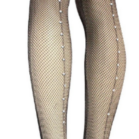 Lovely Leg Black Rhinestone Fishnet Tights, OSFM