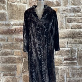 Dark Paw Mahogany Mink Coat with Rose Buttons, Size L