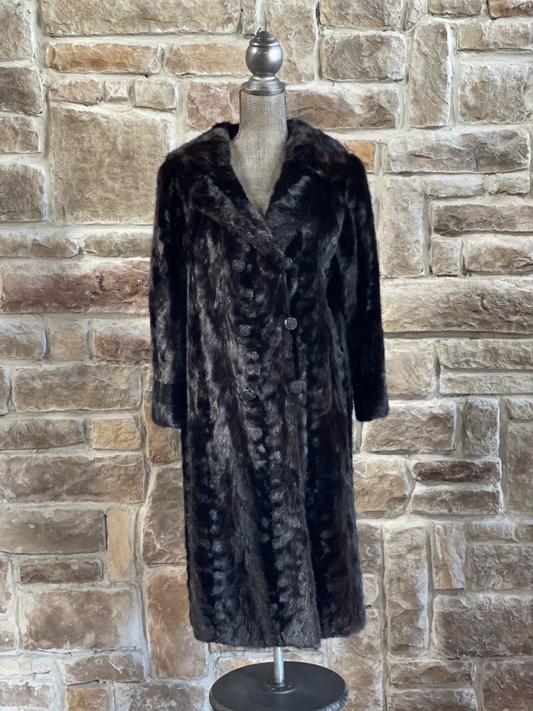 Dark Paw Mahogany Mink Coat with Rose Buttons, Size L