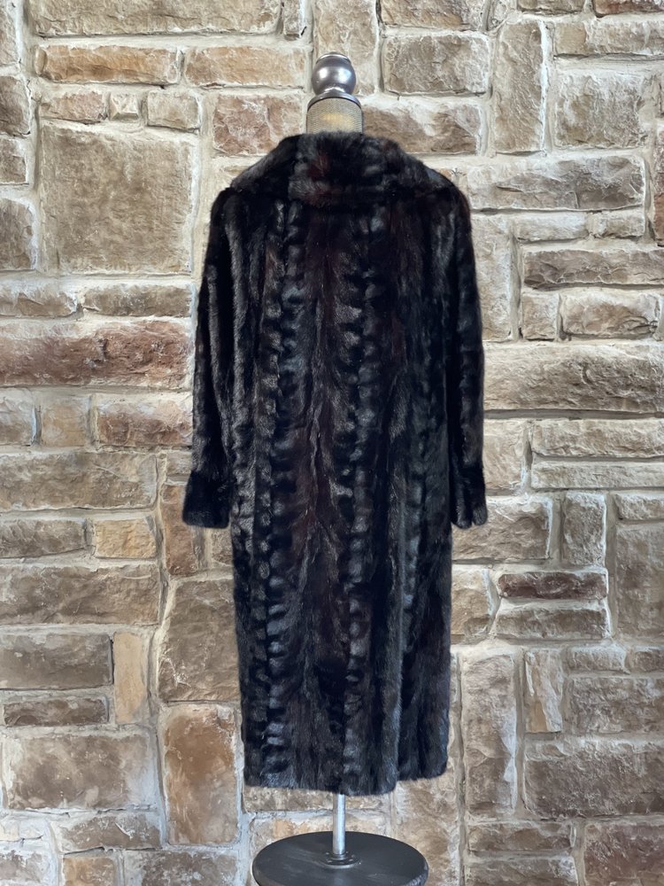 Dark Paw Mahogany Mink Coat with Rose Buttons, Size L