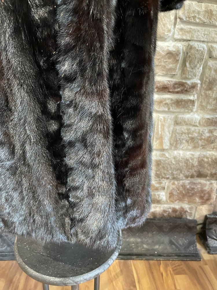 Dark Paw Mahogany Mink Coat with Rose Buttons, Size L