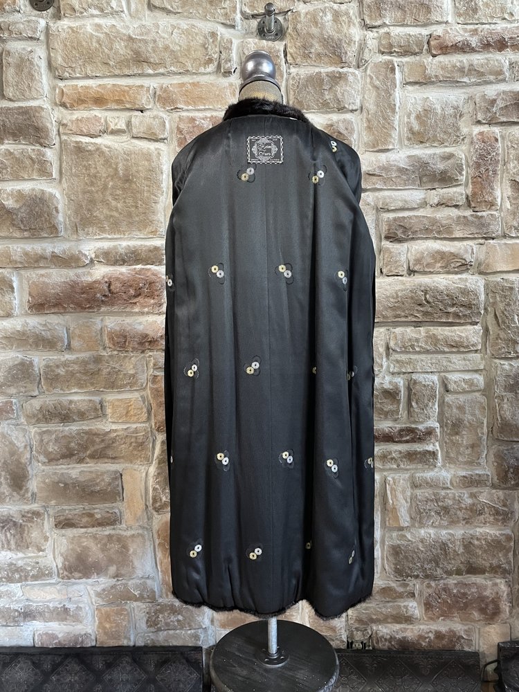 Dark Paw Mahogany Mink Coat with Rose Buttons, Size L