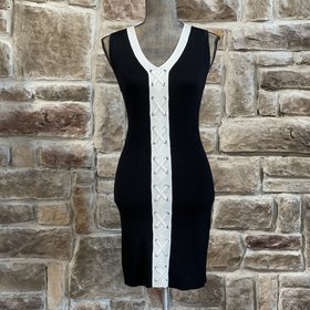 Planet Gold Black and White Knit Dress w/ Lace Up Front, Size XL