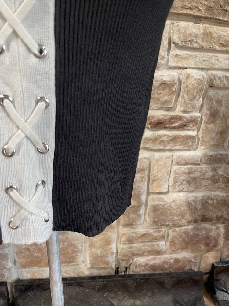 Planet Gold Black and White Knit Dress w/ Lace Up Front, Size XL