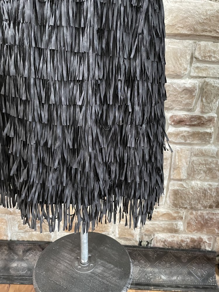 Aidan Mattox Black Mesh Insert Fringe Bottom Dress, Size 8