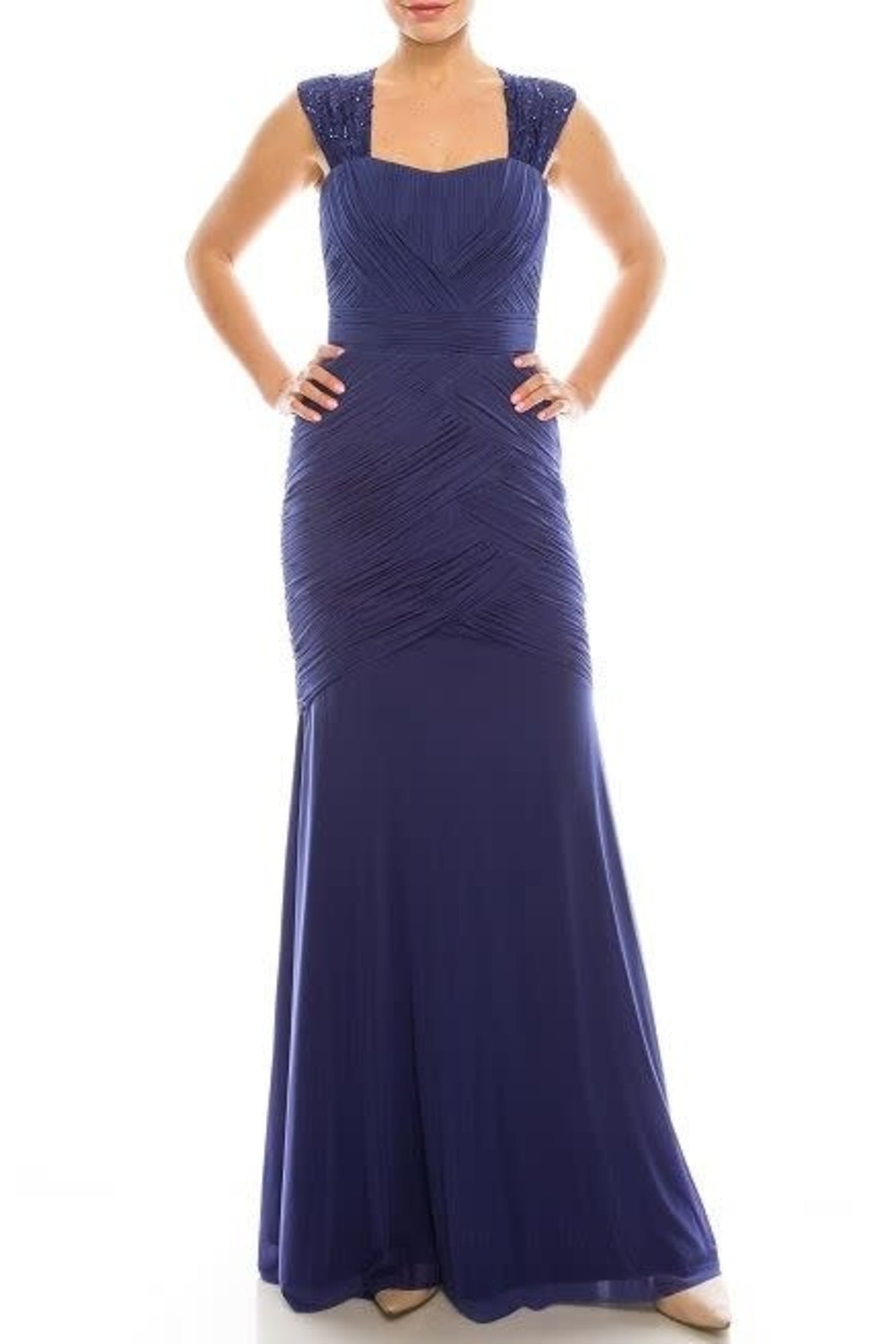knee length dresses for ladies Megan Slinky and Mesh Maxi Dress / Purple | Meshki main image 1