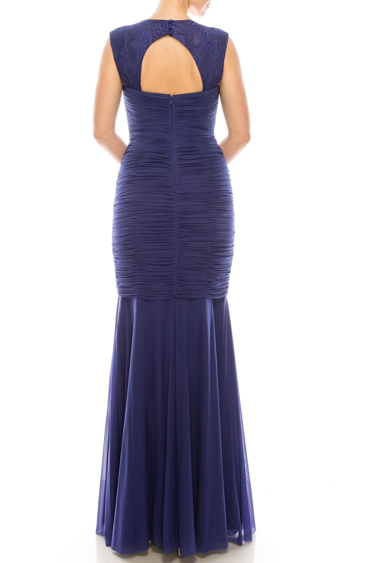 Decode 1.8 Purple Lace Sleeve Cut Out Back Criss Cross Jersey Mesh Dress